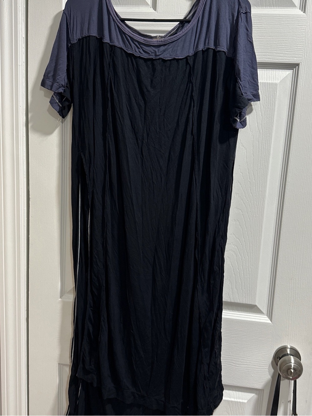 We The Free Two-Tone Short Sleeve Nightgown in Black and Slate Blue